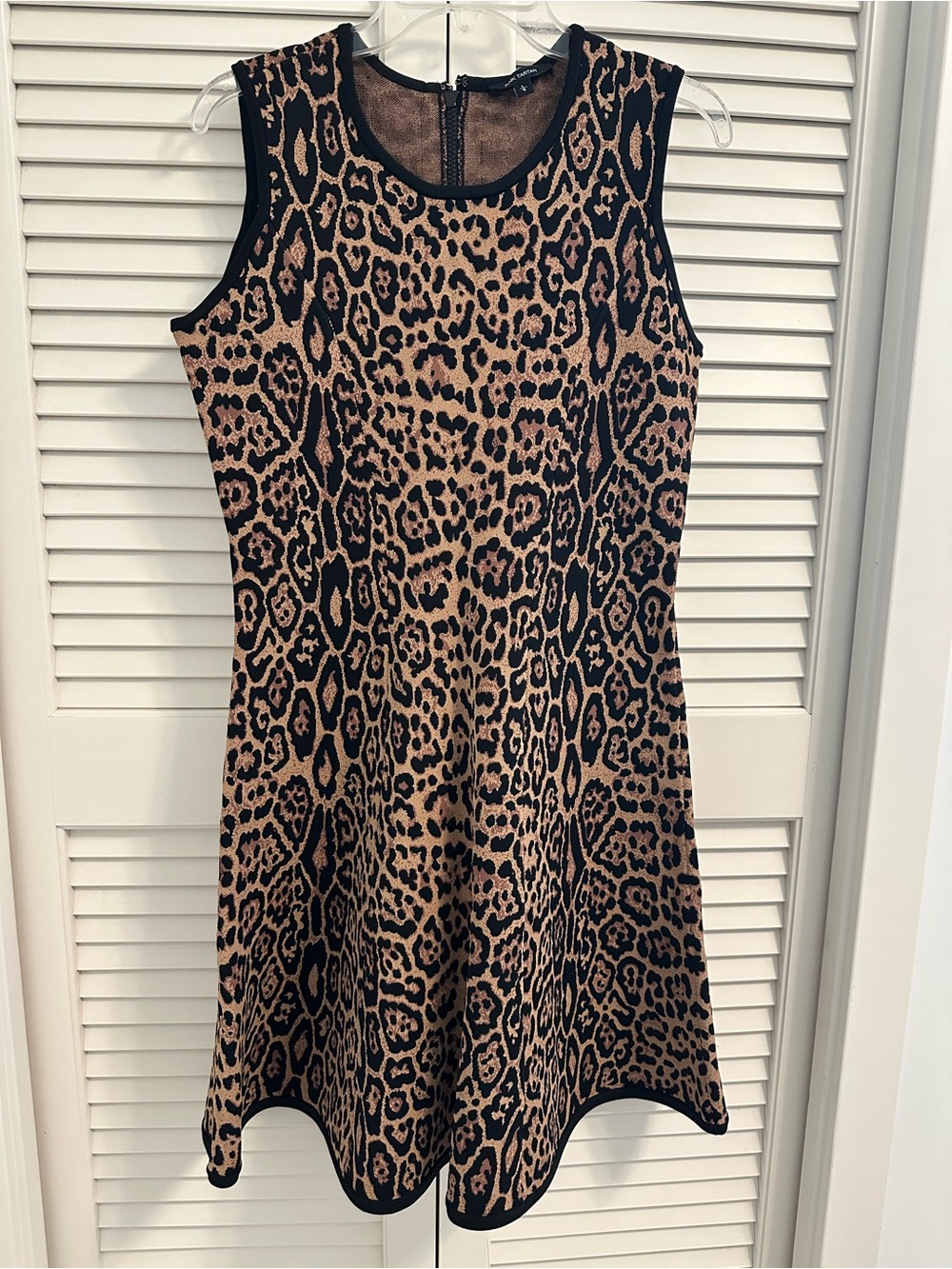 Pink Tartan Leopard Jacquard Sleeveless Dress in Tan and Black